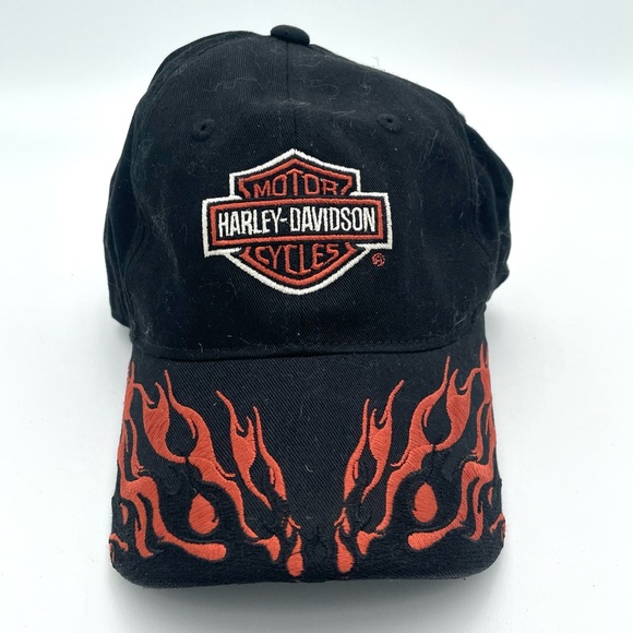 Harley Davidson Baseball Hat Black and Orange Flame W/ Logo Adult Size Small - Picture 1 of 6